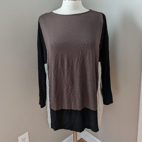 J.Jill | Brown Black Cream Colorblock Stretch Knit Tunic Size Medium Petite - Picture 1 of 4